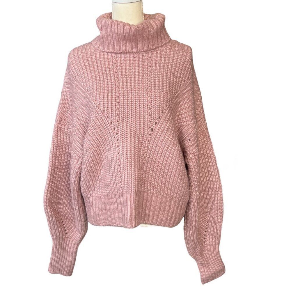 Varley Rogan Cropped Knit Chunky Knit Turtleneck Sweater Pink Size Large